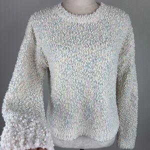 Willow & Wind Cream/ Pastel Multi Color Textured Crew Neck Soft Sweater Sz Small